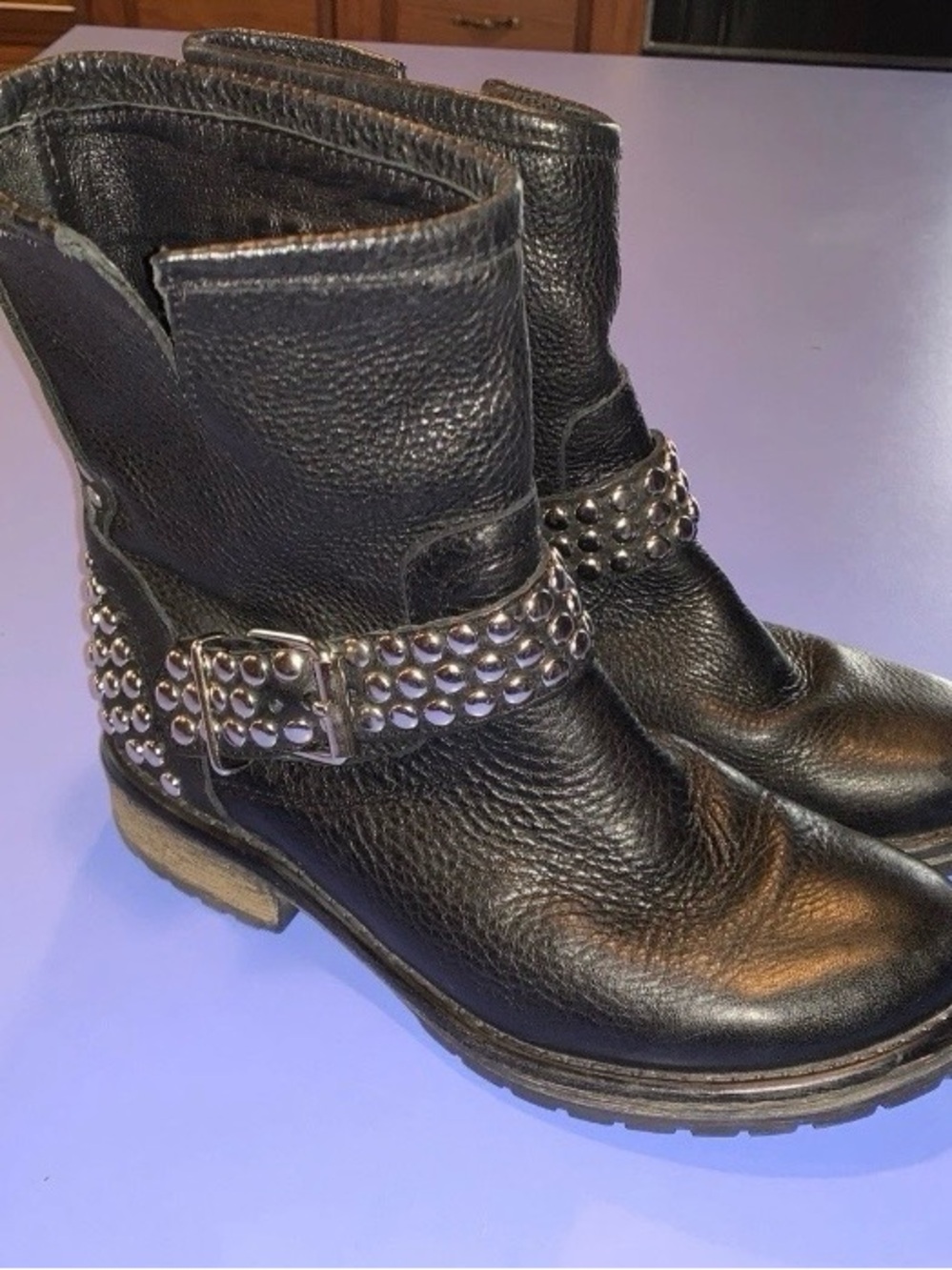 Steve Madden "Fraankie" Black Studded Leather Moto Boots